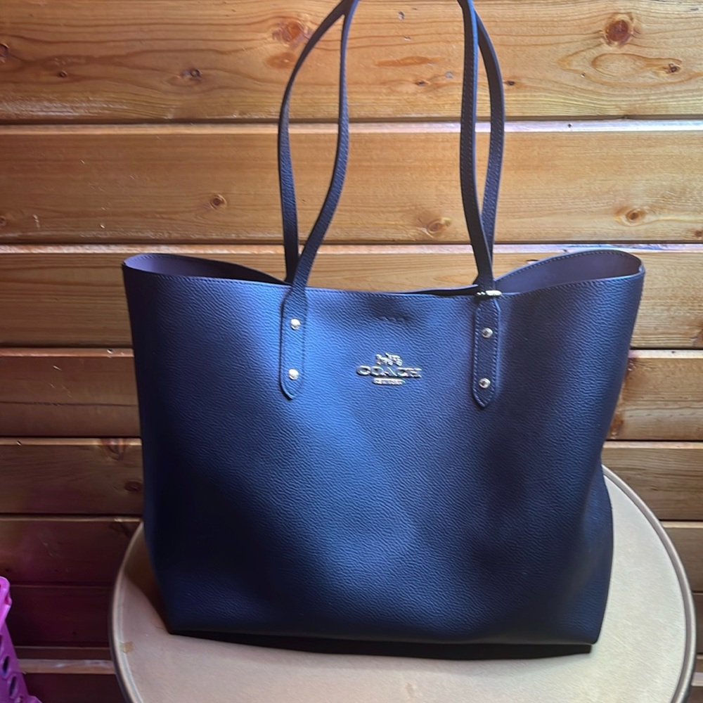 Coach LH Town Tote Bag Grain Leather Black Large